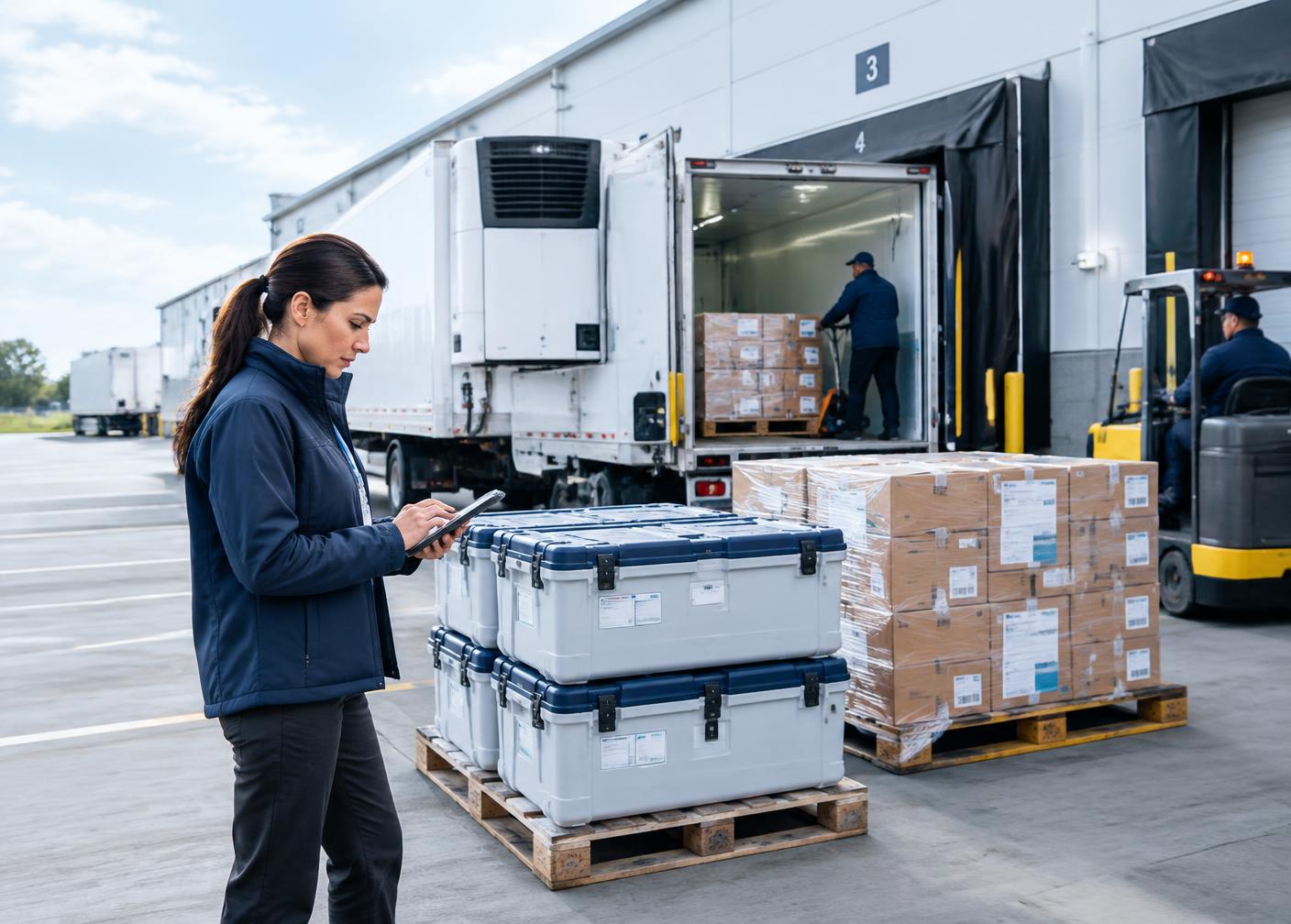 Temperature-controlled pharmaceutical shipments coordinated at a distribution dock